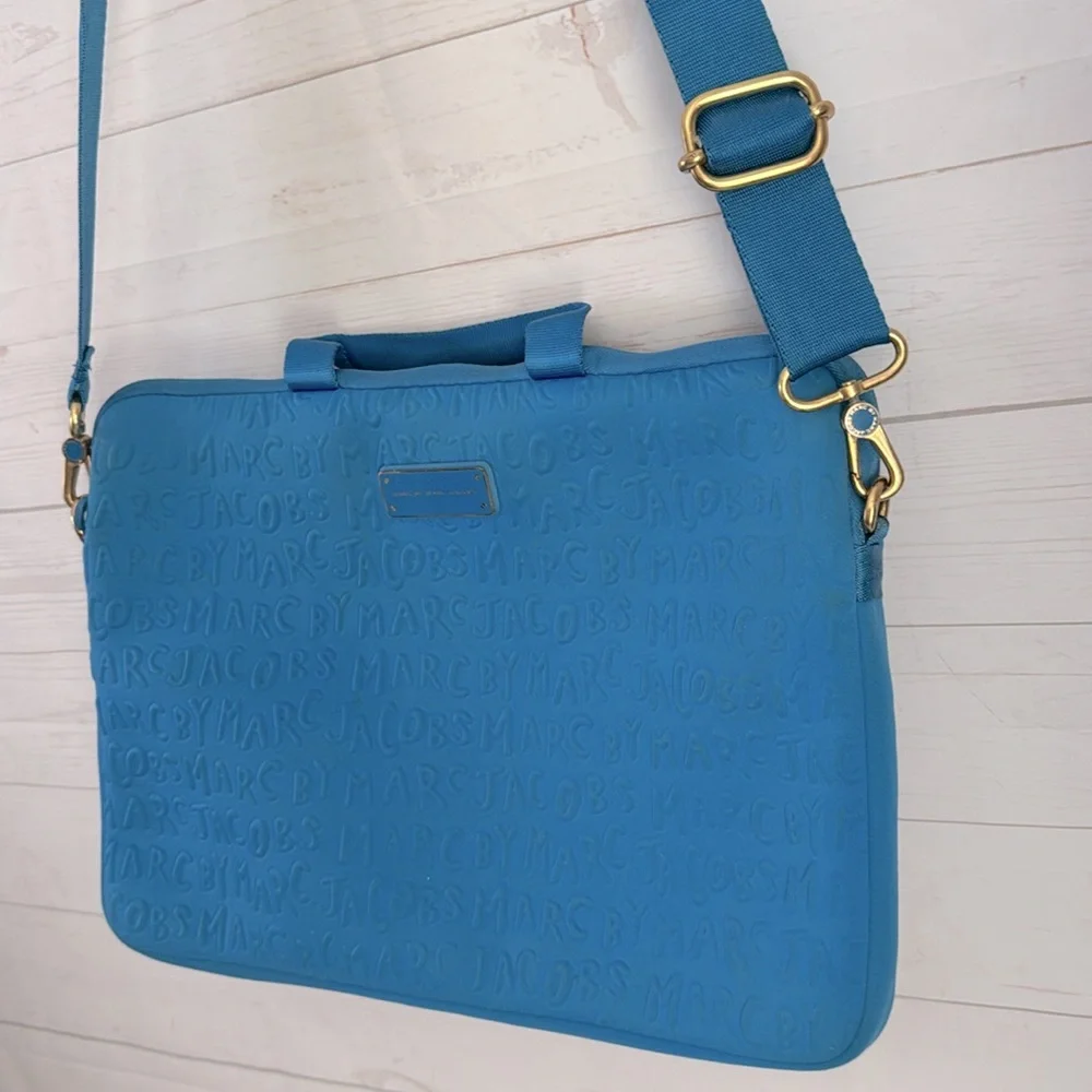 Marc by Marc Jacobs Embossed Blue Neoprene Laptop Bag Crossbody